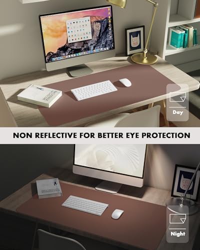 YSAGi Double-Sided Desk Pad, 31.5"x15.7"Leather Desk Mat, Eco Cork Desk Pad Protector,Large Mouse Pad,Waterproof Desk Blotter for Office/Home(Chocolate)