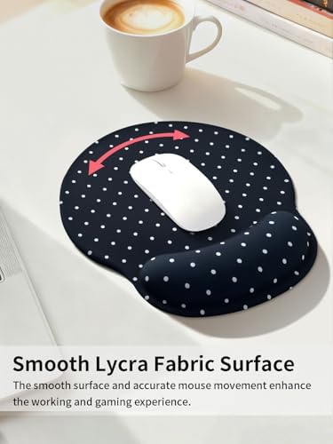 Seorsok Cute White Polka Dot Mouse Pad with Gel Wrist Support Mouse Pad,Ergonomic Aesthetic,Comfortable Mousepad for Office Game Work Computer,Pain Relief Mousepad with Non-Slip Silicone Base,Black