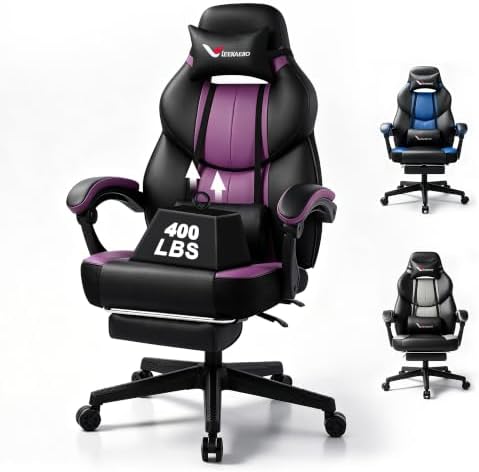 Big and Tall Gaming Chair for Adults, 400 lbs Heavy Duty, 21 in Wide Seat a