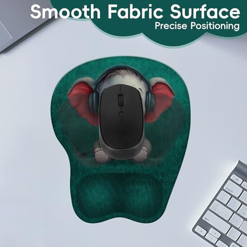 Mouse Pad with Wrist Rest Ergonomic Mouse Pad with Comfortable M-Shape Pain Relief Wrist Support Non-Slip PU Base Mousepad for Laptop, Office & Home (Green Elephant)