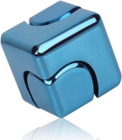 QLKUNLA Fidget Cube Spinner Anti-Anxiety Focusing Fidget Toys EDC Fidgets Spinner 4-in-1 Toy Metallic Focus Toy Cube Finger Top Desktop ADHD Stress Relieve Toys for Kids and Adults (Blue)