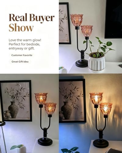 Mid Century Modern Table Lamp Dimmable Red Glass Vintage Lamp Gift