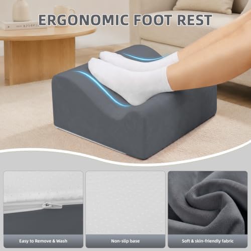 Work Foot Rest Under Desk,Ergonomic Footrest & Washable Cover Grey