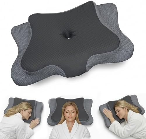 Ergonomic Cervical Neck Pillow for Sleeping – Cooling Memory Foam Cervical Pillow for Side Sleepers and Back Sleepers – Contour Neck Support (Dark Grey, Cooling)