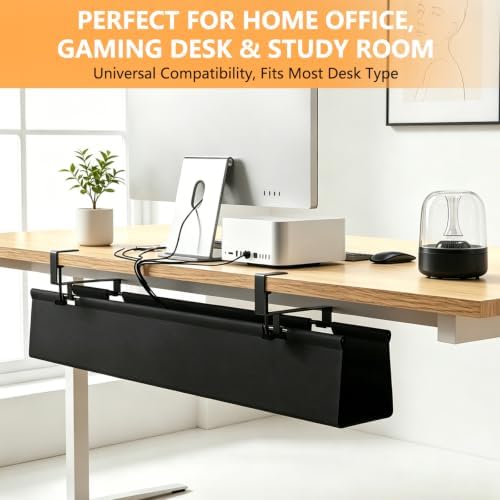 Extra Large 48" Under Desk Cable Management Tray - Under Desk Cord Management - Clamp/Screw Mount - Support Upto 70lbs - Fabric Wire Management - Cable Raceways Tray Cord Hiders for Office/Home