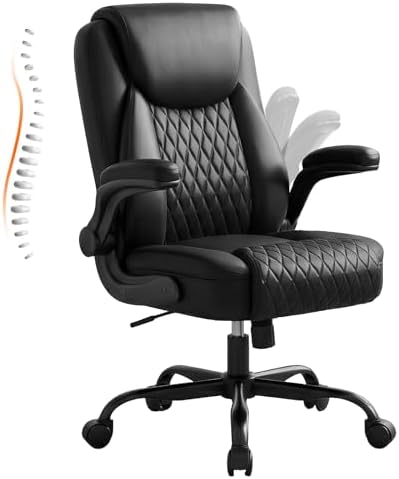 GTPLAYER PU Leather Office Chair, Home Desk Chair with Flip-up Arms, Modern