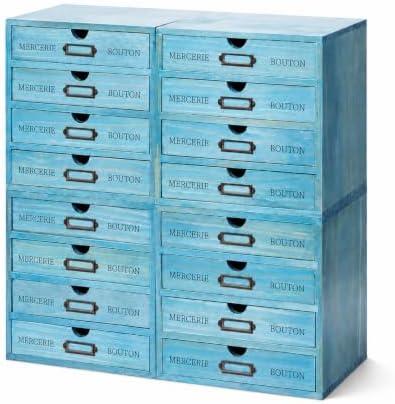 4-Pack Turquoise Countertop Organizer Drawers - Stackable 4-Drawer Mini Filing Cabinets for Desktop - 9.7x7x10in European Country Style Storage Drawers w/Label Holders, Fully Assembled