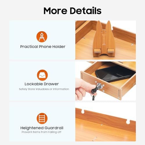 Wood Monitor Stand with Drawer, 18.9 Inch Computer Rack with Lockable Drawer and Phone Holder for Office Home Desk Organizer