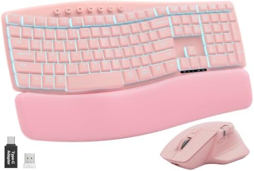SABLUTE Wireless Keyboard and Mouse, Ergonomic Keyboard with Wave Key