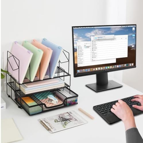 Desk Organizers and Accessories, 2-Tier Desk Organizer with Drawer, Black
