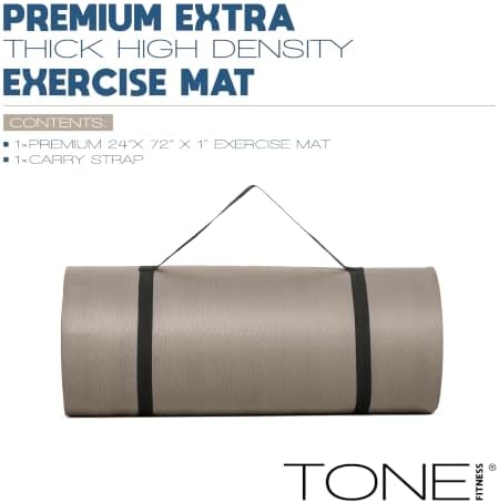 Tone Fitness 1" Extra Thick Yoga Mat, Exercise & Pilates Mat with Strap