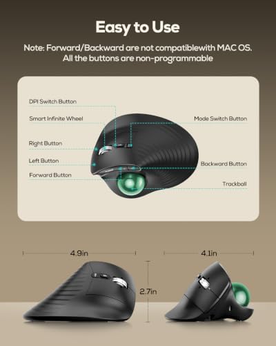 Nulea Wireless Ergonomic Vertical Trackball Mouse Thumb Control-Green