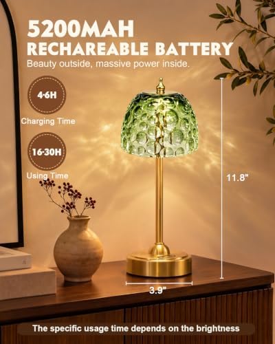 Nusogon Cordless Glass Table Lamp, 5200mAh Small Rechargeable Touch Lamp