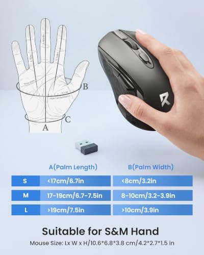 Redragon Wireless Mouse - BT& 2.4GHz Dual Mode - Max 4000 DPI - 6 Buttons - 18 Months Battery - No Wires - Smooth Tracking - Quiet Silent Portable Optical Computer Mouse for Laptop, PC, Windows, Mac