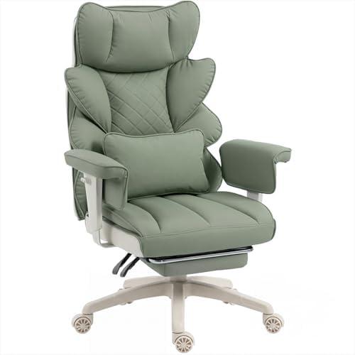 Dowinx Big and Tall Office Chair with Pocket Spring Cushion,High Back Computer Gaming Chairs with Adjustable Armrests,Executive Desk Chairs with Lumbar Support and Footrest,PU-Green