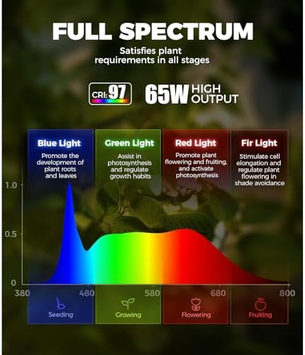 Barrina T1S Vertical Grow Light, 65W 5000K Full Spectrum, 5FT-5.6FT Height