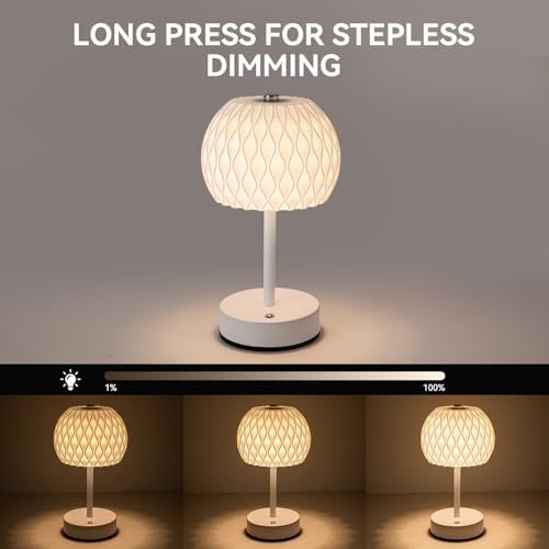 Battery Operated Small Table Lamp, 3 Color Temperatures, Rechargeable, Touch Control, Dimmable Desk Lamp, Cordless LED Night Light for Bedroom Patio Camping Restaurant Home, 9.5 in Height, White