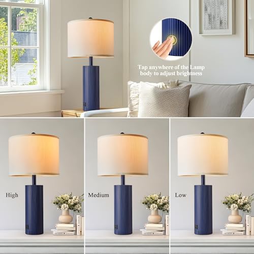 24.5” Table Lamps for Living Room Set of 2, Touch Control, Blue
