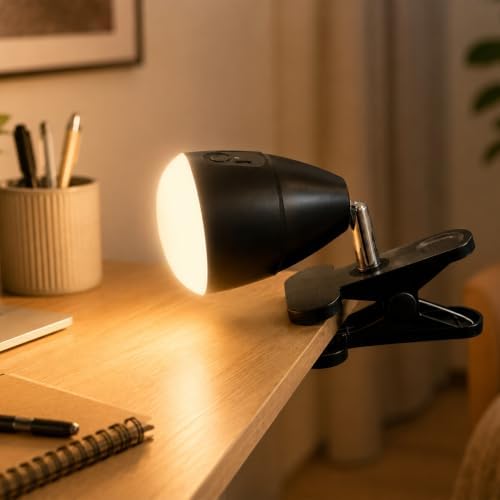 5000mAh Rechargeable Clip on Light, LED Reading Light, 3 Color Modes & Stepless Dimming, Cordless Reading Lamp with Clamp for Bed, Desk, Bedside Table, Camping