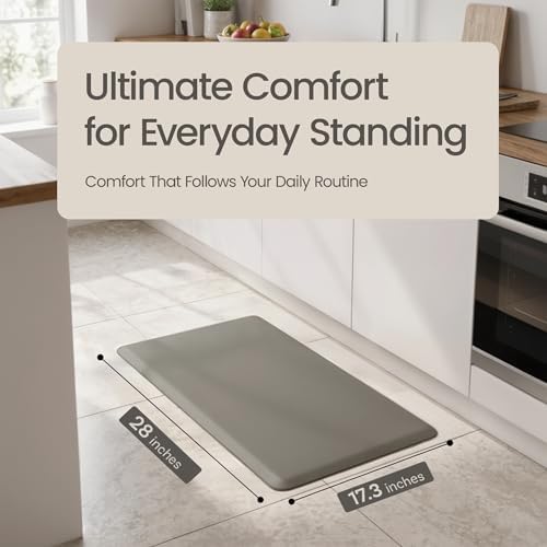 Anti Fatigue Kitchen Mats for Floor | Padded Kitchen Rugs | Non Slip, Cushioned Standing Desk Mat | Waterproof Floor Mat for Home and Office | 17.3" x 28" X 0.47", Grey, 1-Pack | More Décor