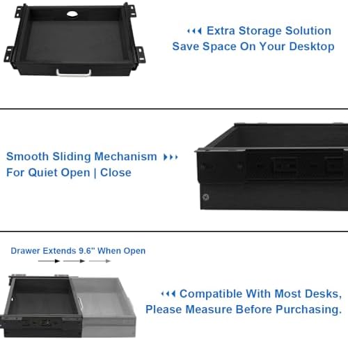 Upgrade Wood Under Desk Mounted Sliding Pull-out Drawer, Ball-Bearing Slides Under Desk Drawer Storage Organizer, Hanging Drawers for Desk, Hidden Desktop Organizer for Office Desks, Tables - Black