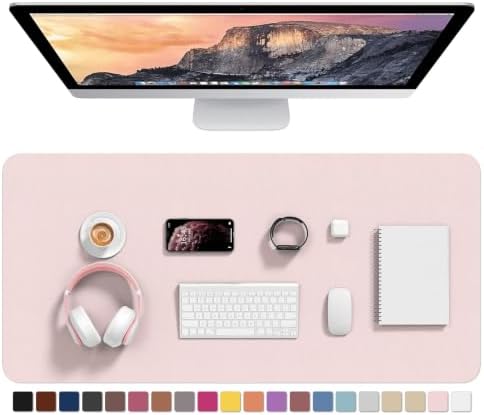 Hsurbtra Desk Pad, 35.5" x 17" PU Leather Desk Mat, XXL Extended Mouse Pad, Waterproof Desktop Blotter Protector, Non-Slip Ultra Thin Large Laptop Keyboard Writing Mat for Office Home, Pink