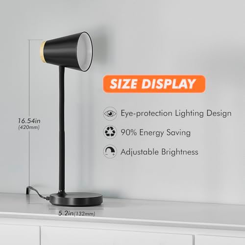 EJIAXIN Desk Lamp for College Dorm Room - Small LED Desk Lamp Touch Dimmable Reading Light for Home Office - Adjustable Flexible Gooseneck Table Lamp for Bedside Bedroom Nightstand Black