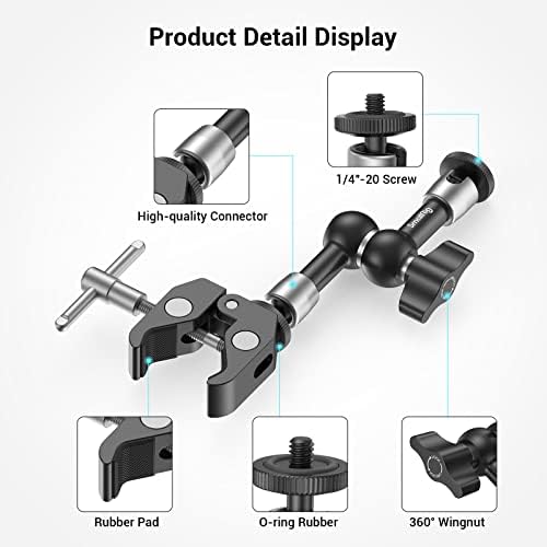 SMALLRIG Super Clamp w/ 1/4" and 3/8" Thread and 5.8 Inches Adjustable Friction Power Articulating Magic Arm with 1/4" Thread Screw for LCD Monitor/LED Lights - KBUM2730 (Pack of 2)