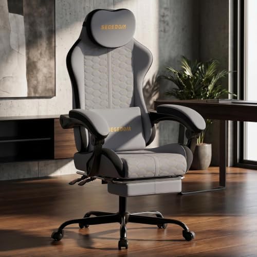 Honeycomb Embossed Gaming Chair with Footrest & Massage Lumbar Support, Adjustable Ergonomic Office Chair for Adults, 300 lbs (Grey Black)