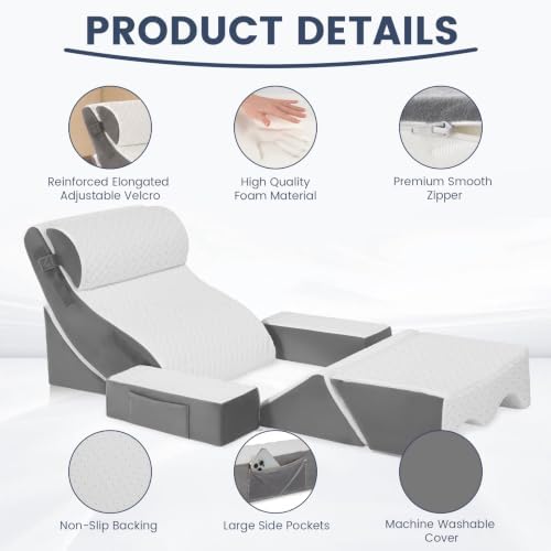 WSOFRALC 7PCS Orthopedic Bed Wedge Pillow Set for Sleeping