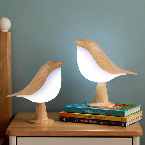 IFTHFOUR Bird Cordless Table Lamp, Small Cordless Bedside Lamp with 3 Color Temperature, Touch Sensor & Rechargeable Battery - Night Light for Kids, Bedroom, Bedside (Light+Dark)