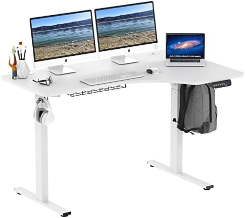 SHW 55-Inch Large Electric Height Adjustable L-Shaped Standing Desk, White