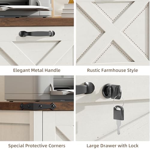 Halitaa Farmhouse Lateral File Cabinet with 3 Drawers, White and Brown