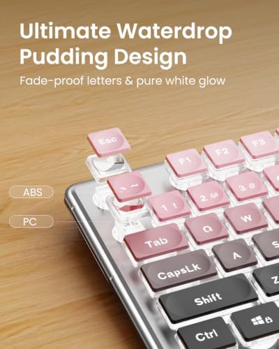 Wired Keyboard with White Backlight Pudding Keycaps, Pink-Black Ombré