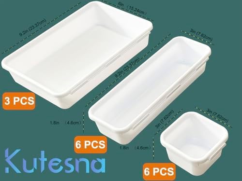 Kutesna 15 PCS Interlocking Desk Drawer Organizer Separator for Office,Bathroom,Kitchen,Makeup（White） (Pack of 2)