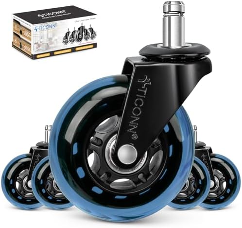 TICONN Office Chair Wheels, 3" Caster Wheels for Tile Carpets, Set of 5