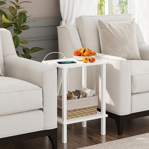 TUTOTAK End Table with Charging Station, Side Table, Nightstand