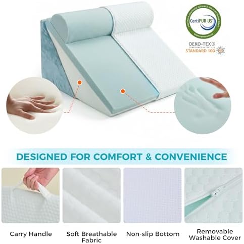 BDEUS 3PCS Wedge Pillow Set for After Surgery, Back Pillow for Bed Sitting up, Orthopedic Foam Wedge Pillow for Acid Reflux Sleep Apnea Back Pain Relief, Post Surgery Pillow for GERD & Snoring, Navy