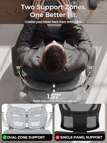 Ergonomic Office Desk Chair, Adjustable Dual Lumbar Support & Thick Seat
