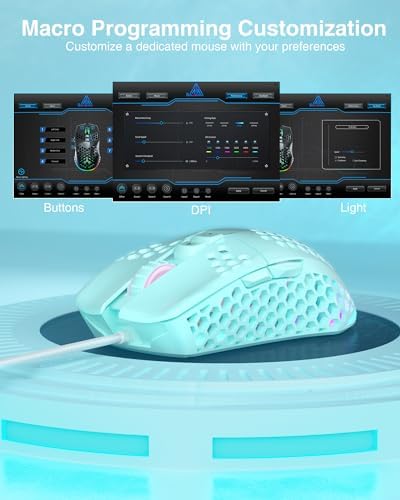SOLAKAKA SM900 Green Wired Gaming Mouse with Honeycomb Shell,12800 DPI,7 Programmable Buttons,Lightweight Gaming Mice Ergonomic Computer Mouse Gaming for Windows/PC/Mac/Laptop Gamer