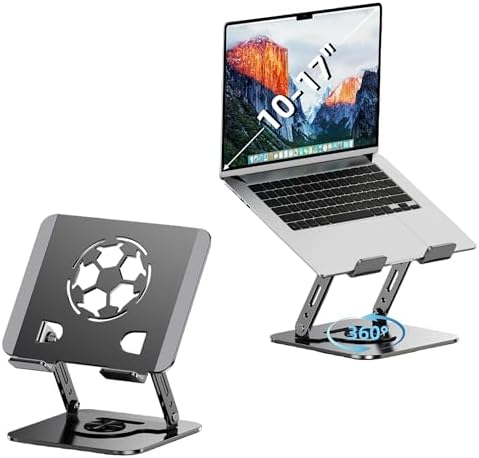 Laptop Stand for Desk, Adjustable Metal Foldable Laptop Riser with 360° Rotation & Football Vent Pattern, Ergonomic Computer Notebook Holder for MacBook Air Pro, Dell XPS, HP 10-17.3", Gray