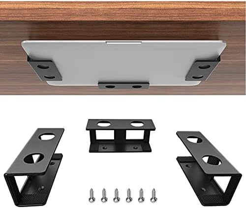 IFCASE Under Desk Laptop Mount, Metal Under Desk Shelf Holder for Laptop, Mac mini, MacBook, Keyboard with Anti-Scratch Silicone (Black)