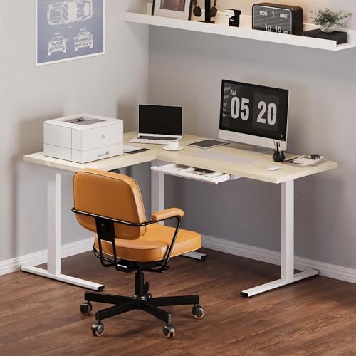 SANODESK Electric L-Shaped Corner Standing Desk with Drawer，63x48