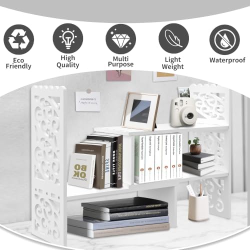 MASAKA B&W - Kawaii Storage Desktop Organizer for Your Desk Space, Double H Plants Display Shelf, Home Office Storage Rack Adjustable Stackable for Office, Dormitory (White*09)