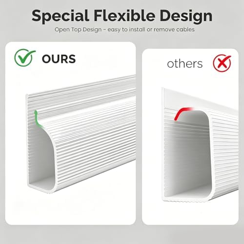 6 Pack Cable Management for Under Desks,94.5in Cord Organizers,J-Shaped Self-Adhesive Cable Organizer, Cable Hider Cord Management,Cable Organizer Accessories for Home & Office (White)