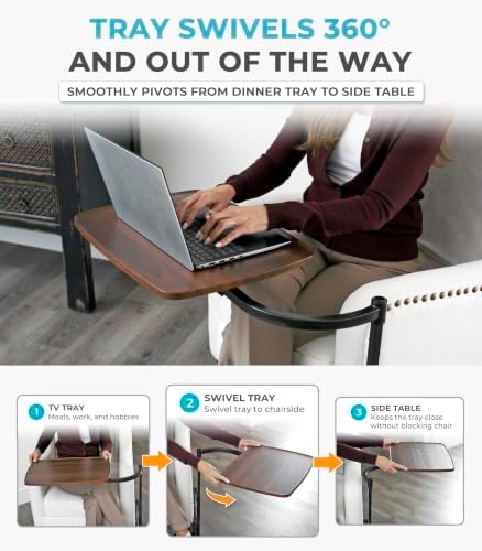 Stander Wonder Tray, Adjustable Swivel Table, Large Laptop Stand, Couch Desk, Side Tables & Gaming Bench, TV-Trays for Eating on Couches, Chairs, Recliners, Walnut