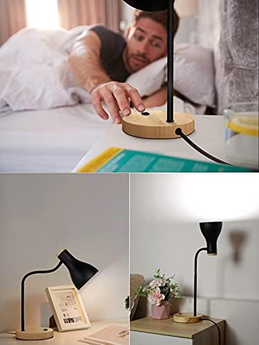 LALISU Metal Desk Lamp Table Lamp Reading Lights Arc Desk Lamps Wood Base