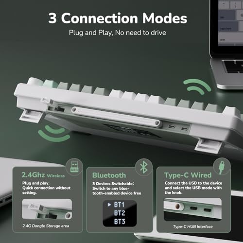 RK ROYAL KLUDGE M75 Wireless Mechanical Keyboard with OLED Display & Knob