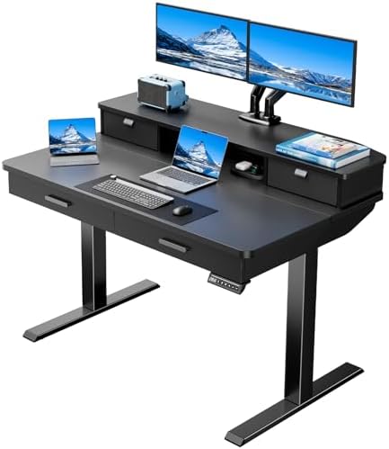 HUANUO 48 x 30 inch Electric Standing Desk with 4 Drawers, Black