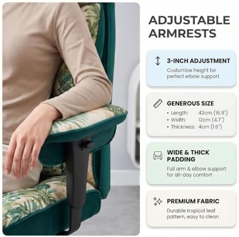 Efomao Watercolor Fabric Executive Office Chair Home Foot Rest, Green
